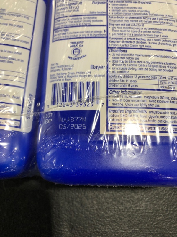 Photo 5 of 3-PACK Phillips' Milk of Magnesia Liquid Laxative, Wild Cherry, 26 oz, Cramp Free & Gentle Overnight Relief Of Occasional Constipation, #1 Milk of Magnesia Brand (Packaging May Vary). EXP. 05/2025
