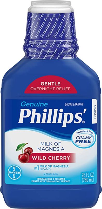 Photo 1 of 3-PACK Phillips' Milk of Magnesia Liquid Laxative, Wild Cherry, 26 oz, Cramp Free & Gentle Overnight Relief Of Occasional Constipation, #1 Milk of Magnesia Brand (Packaging May Vary). EXP. 05/2025
