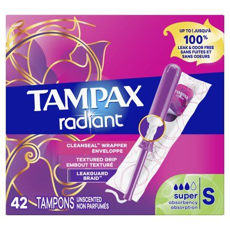 Photo 1 of 3-PACK Tampax Radiant Tampons, BPA-Free Plastic Applicator, LeakGuard Braid, Unscented - Super Absorbency 42.0 Ea
