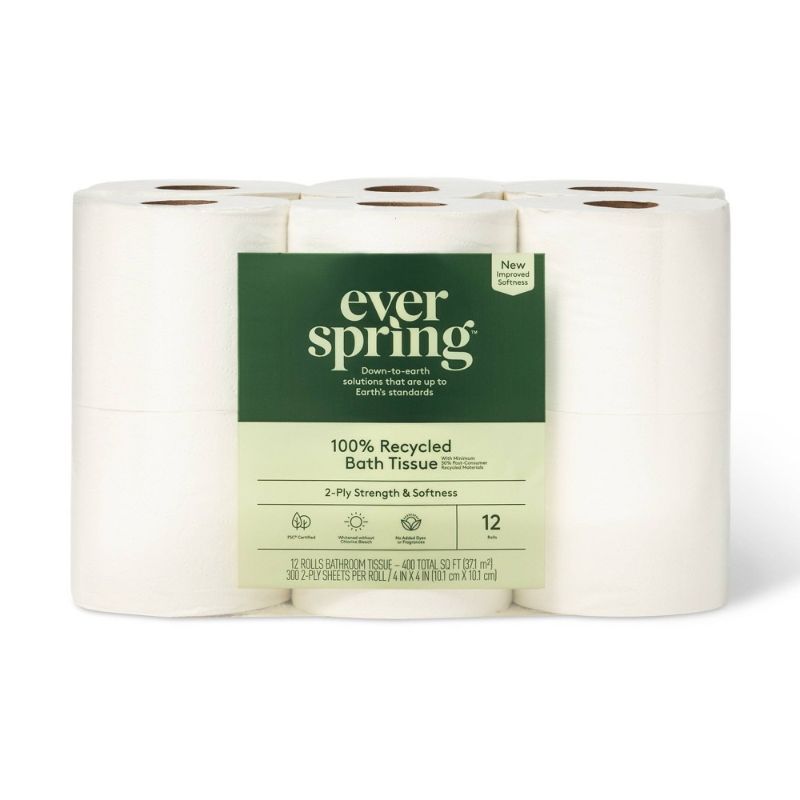 Photo 1 of 100% Recycled Toilet Paper - 12 Rolls - Everspring
