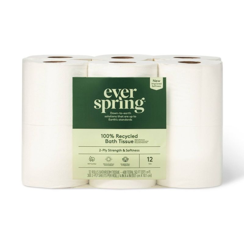 Photo 1 of 100% Recycled Toilet Paper - 12 Rolls - Everspring. PACKAGE. DAMAGE. 
