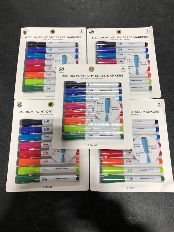 Photo 2 of LOT OF 5-U Brands 8ct Medium Point Dry Erase Markers
