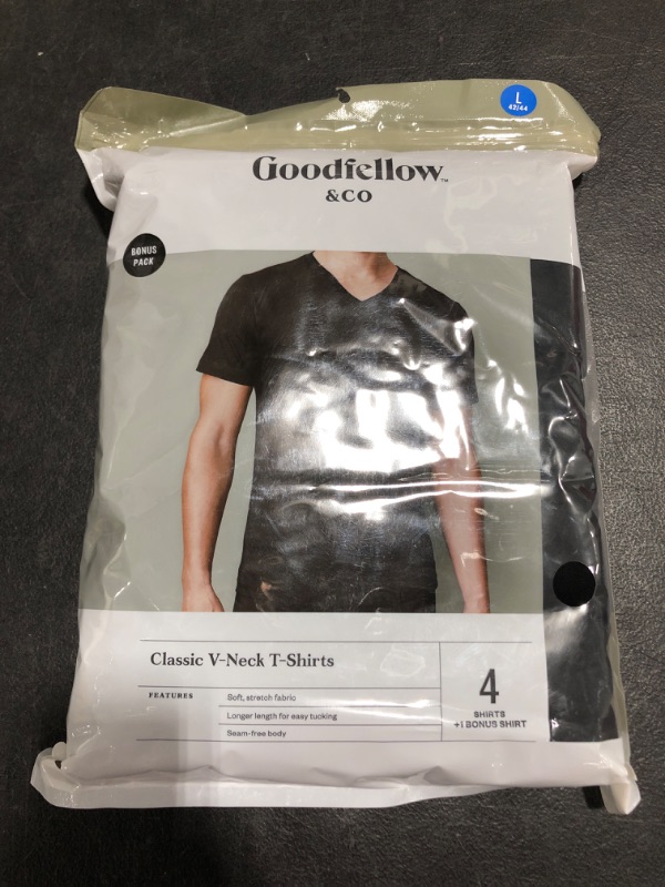 Photo 2 of Men's 4+1 Bonus Pack Short Seeve V-Neck Undershirt - Goodfeow & Co™. SIZE LARGE 42-44.
