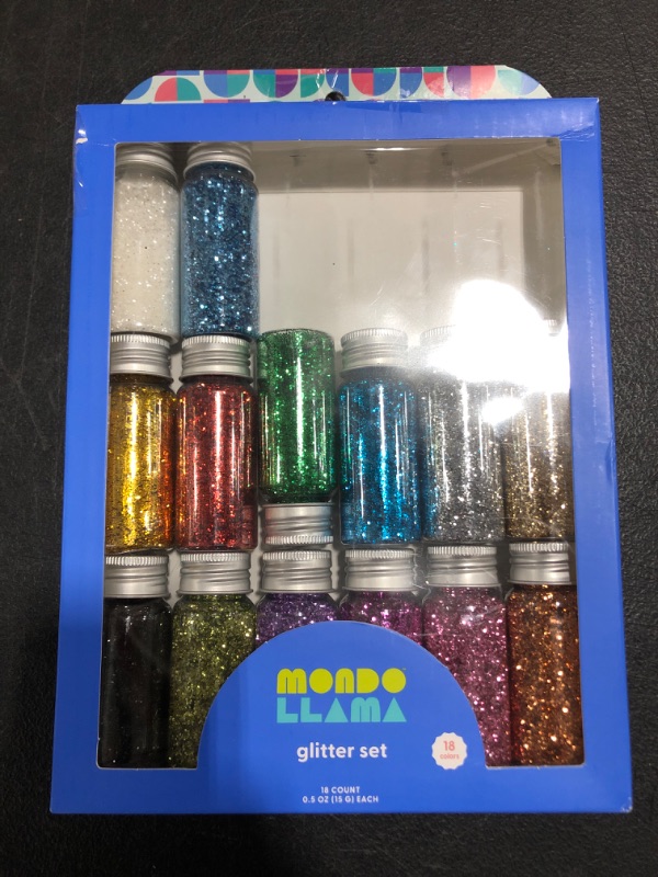 Photo 2 of 18ct Glitter Set - Mondo Llama™. OPEN BOX, MISSING 4 TUBES. PRIOR USE.
