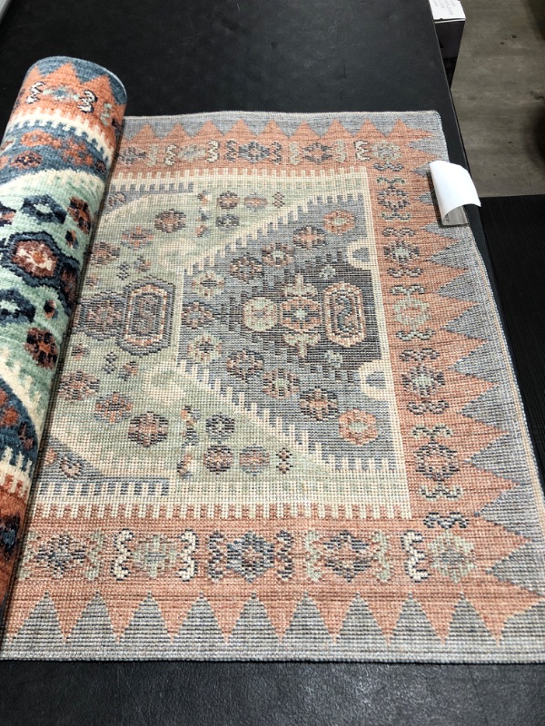 Photo 4 of 2'3x7' Buttercup Diamond Vintage Persian Style Woven Runner Rug Blue - Opalhouse. OPEN PACKAGE. PRIOR USE. 
