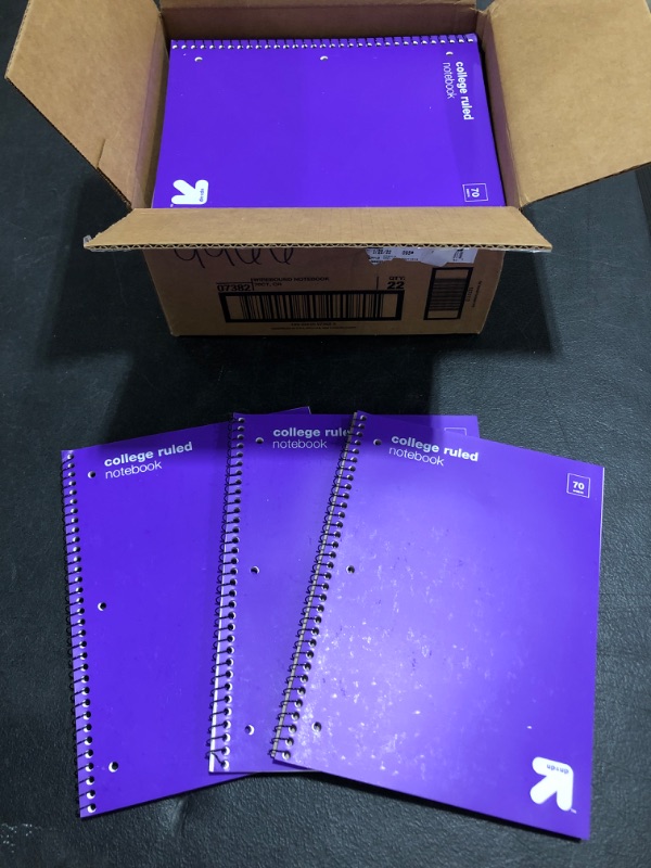 Photo 2 of BOX OF 22 College Ruled Purple 1 Subject Flexible Plastic Cover Spiral Notebook - up & up

