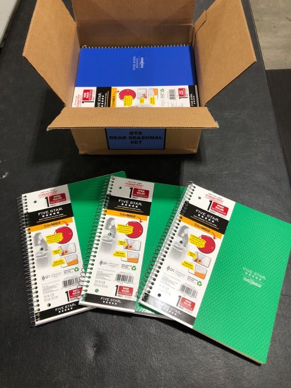 Photo 1 of BOX OF 12 Spiral Notebook 1 Subject Wide Ruled Anti-Microbial - Five Star. COLORS WILL VARY. PHOTOS FOR REFERENCE.

