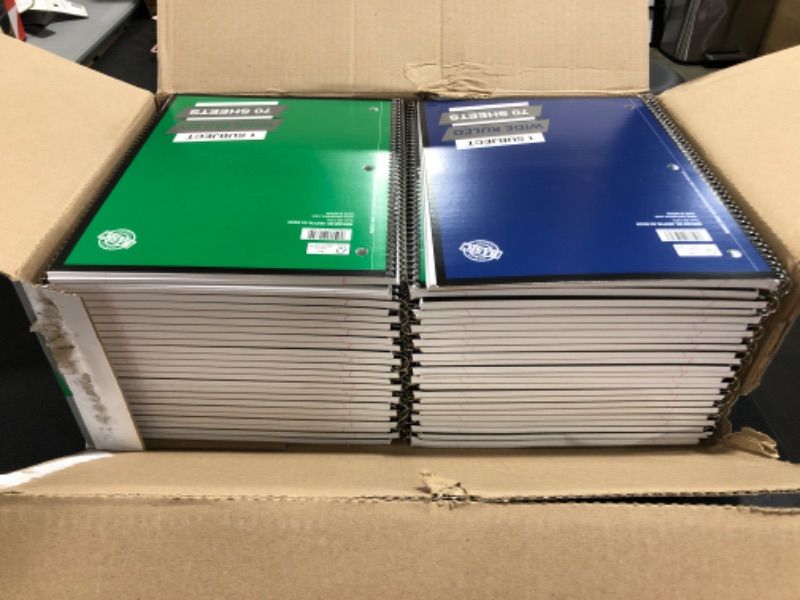 Photo 1 of BOX OF 48 Spiral Notebook 1 Subject 70 Sheets WIDE RULED. COLORS MAY VARY. 
