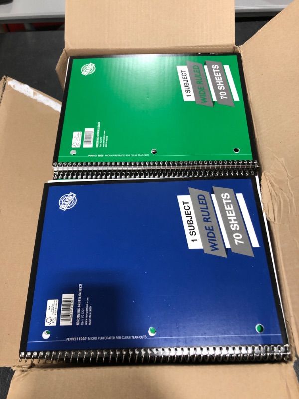 Photo 1 of BOX OF 48 Spiral Notebook 1 Subject 70 Sheets WIDE RULED. COLORS MAY VARY. 

