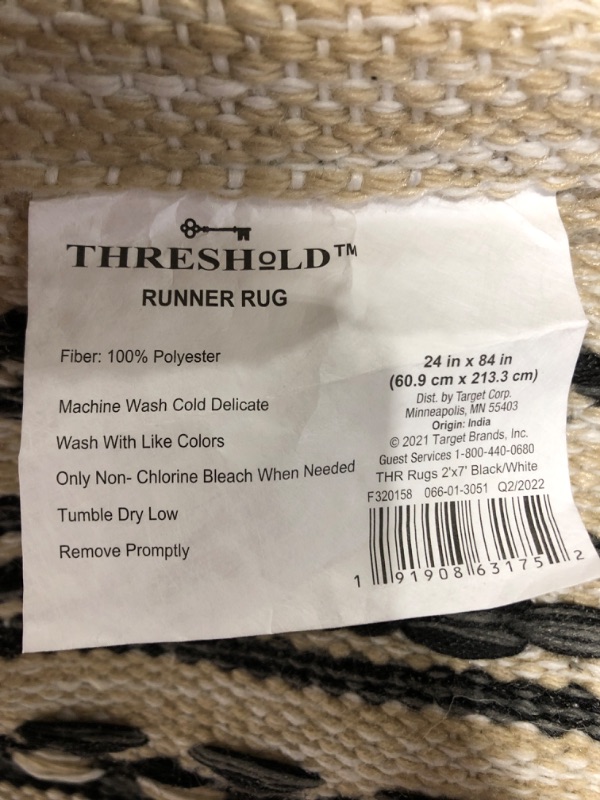 Photo 3 of 2'x7' Runner Norwalk Washable Striped Rug Black/Tan - Threshold. PRIOR USE. 
