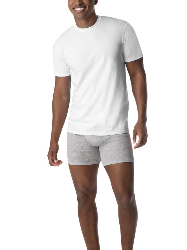 Photo 1 of Hanes Mens' White Crew Neck T-Shirt, 6 + 1 Bonus Pack. SIZE LARGE 42-44. OPEN PACKAGE. 
