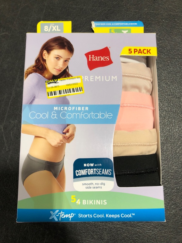 Photo 2 of Hanes Premium Women's 5pk Bikini Underwear Briefs - Colors May Vary. SIZE 8/XL. 
