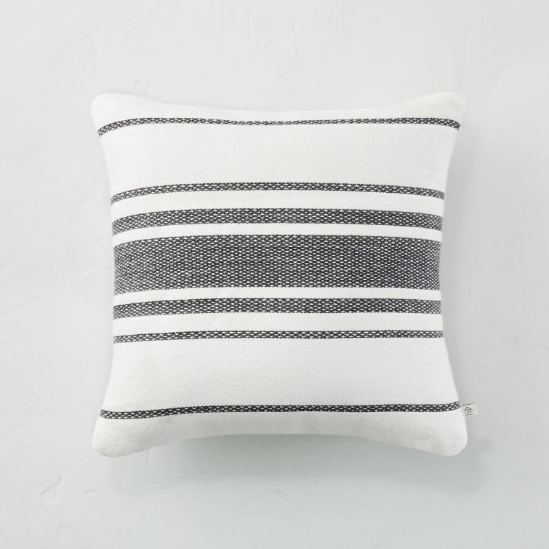 Photo 1 of 18" X 18" Variegated Stripe Indoor/Outdoor Square Throw Pillow /Cream - Hearth & Hand™ with Magnolia
