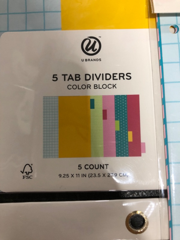 Photo 3 of LOT OF 5 U Brands 5ct Dividers 5 Tab Color Block
