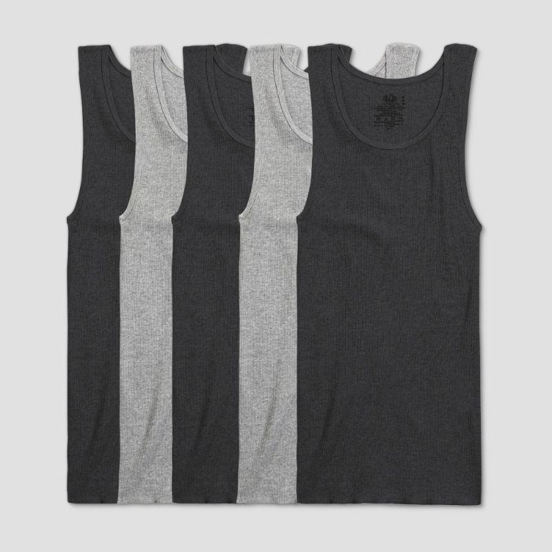 Photo 1 of Fruit of the Loom Men S Black and Gray Tank a-Shirts 5 Pack Sizes S-XL
