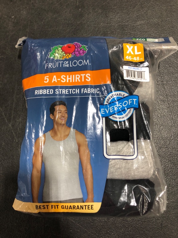 Photo 3 of Fruit of the Loom Men S Black and Gray Tank a-Shirts 5 Pack Sizes S-XL
