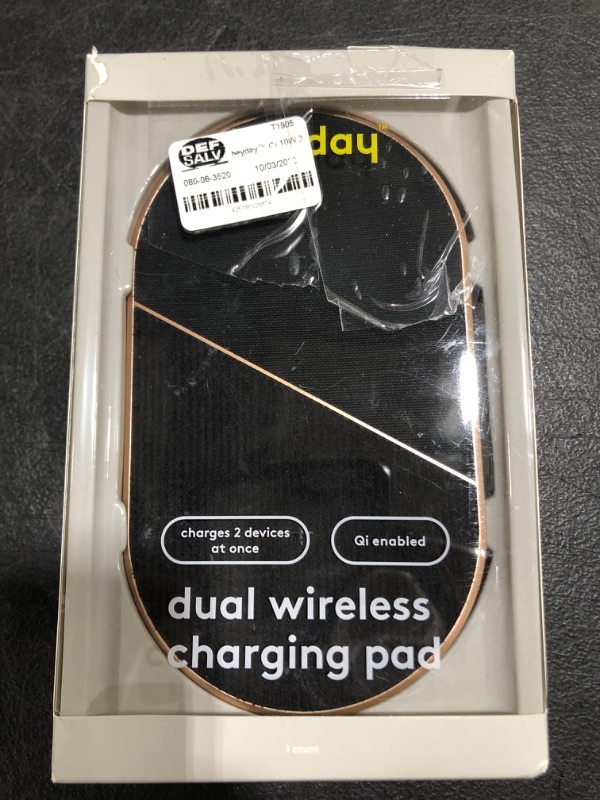 Photo 2 of Heyday Qi 10W 2 Pad Wireless Charger - Black/Gold. OPEN BOX. 
