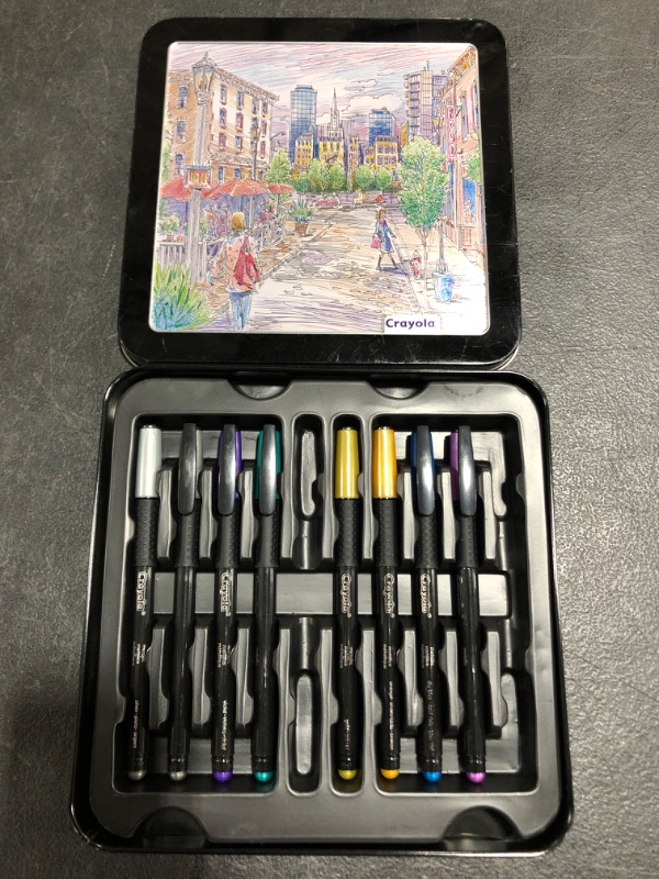 Photo 2 of CRAYOLA METALLIC BALL POINT PENS WITH CASE. MISSING 2 PENS. PRIOR USE. 