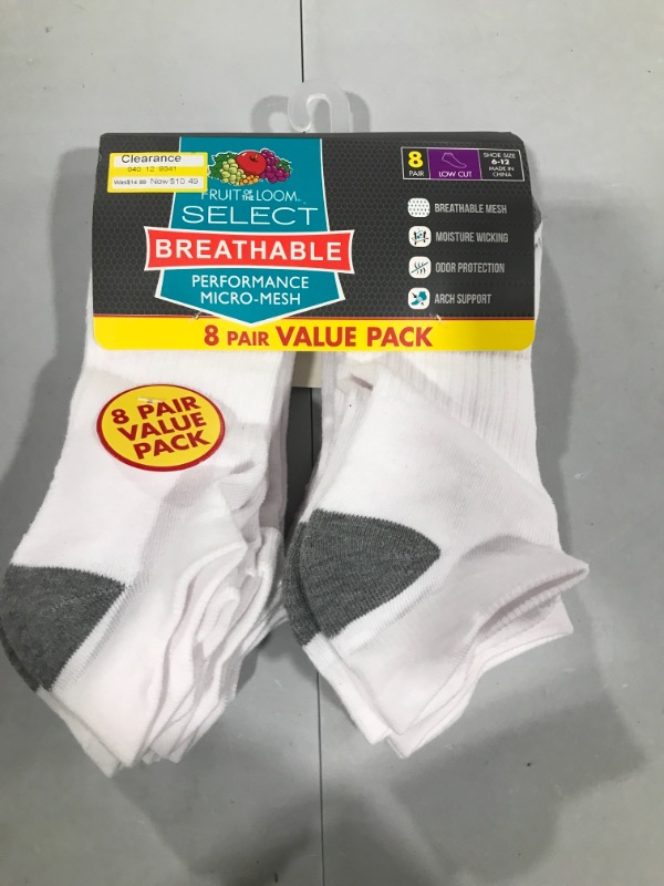 Photo 2 of Fruit of the Loom Men' Breathable Performance Low Cut Ock 8pk - 10-13
