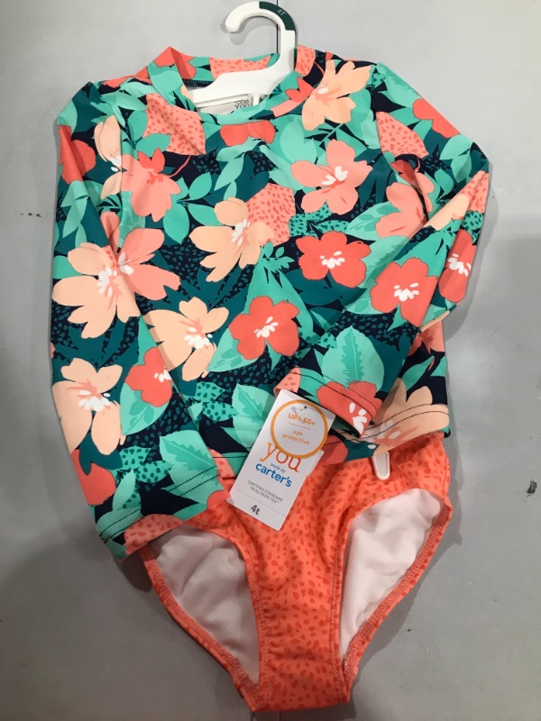 Photo 2 of Carter's Just One You® Toddler Girls' Floral Rash Guard Set - Coral Pink 4T
