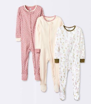 Photo 1 of Baby Girls' 3pk Prairie Floral Zip-Up Sleep N' Play - Cloud Island™ Pink 0-3M