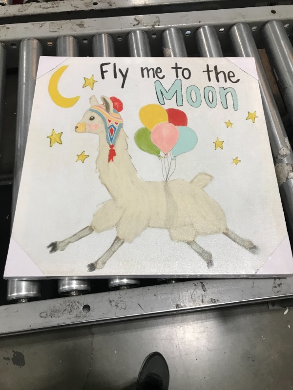 Photo 2 of 3R Studios Fly Me to the Moon Square Canvas Wall Decor with Llama Image
