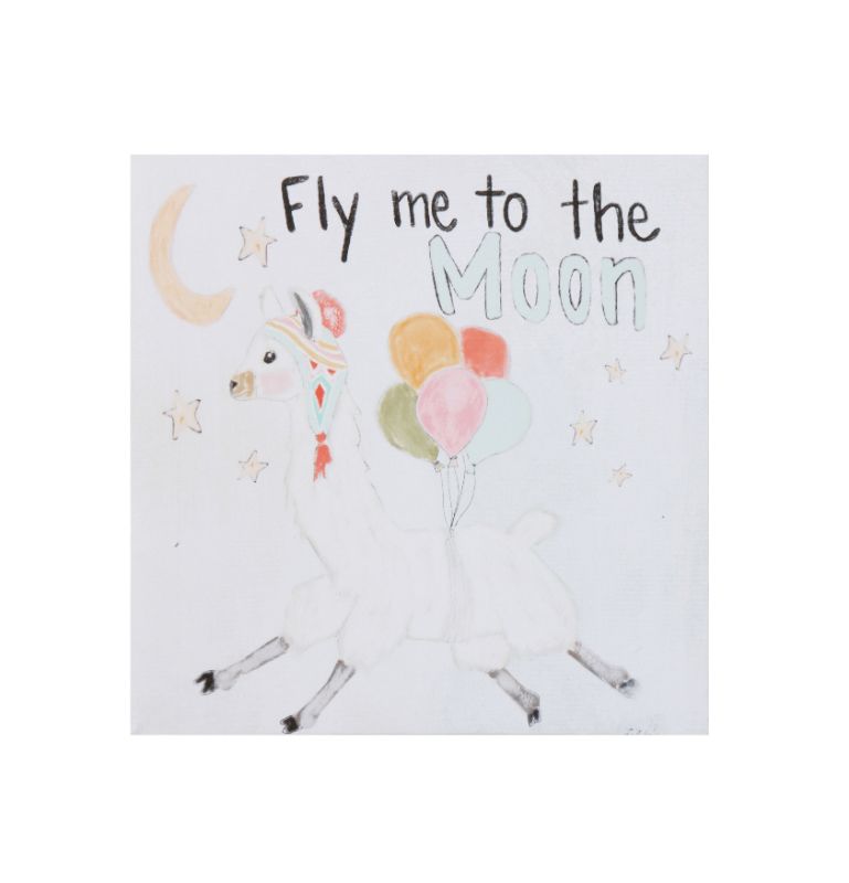 Photo 1 of 3R Studios Fly Me to the Moon Square Canvas Wall Decor with Llama Image
