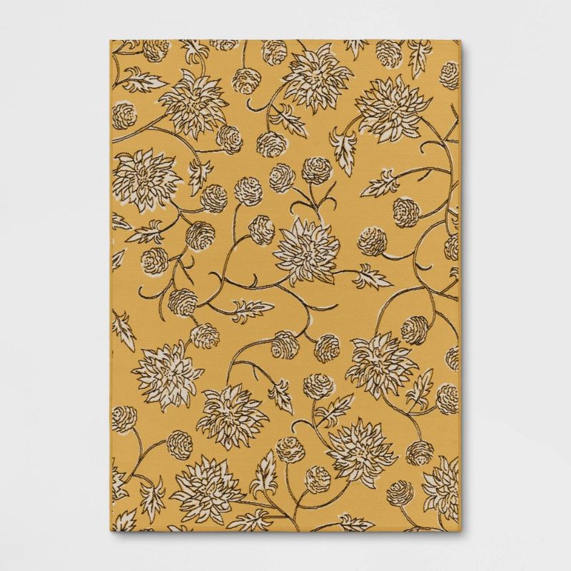 Photo 1 of 5' X 7' Dahlia Vine Outdoor Rug Yellow - Threshold™
