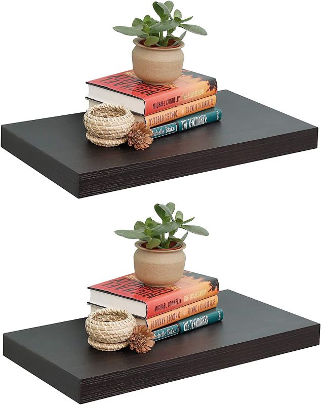 Photo 1 of 12 Inches Deep 24 Inches Long Floating Wall Shelves 2 Pack ,Wall Mounted Espresso Floating Shelf 23.6" L x 11.8" D x 2" T, for Bedroom, Bathroom, Living Room and Kitchen Storage ,Espresso.
