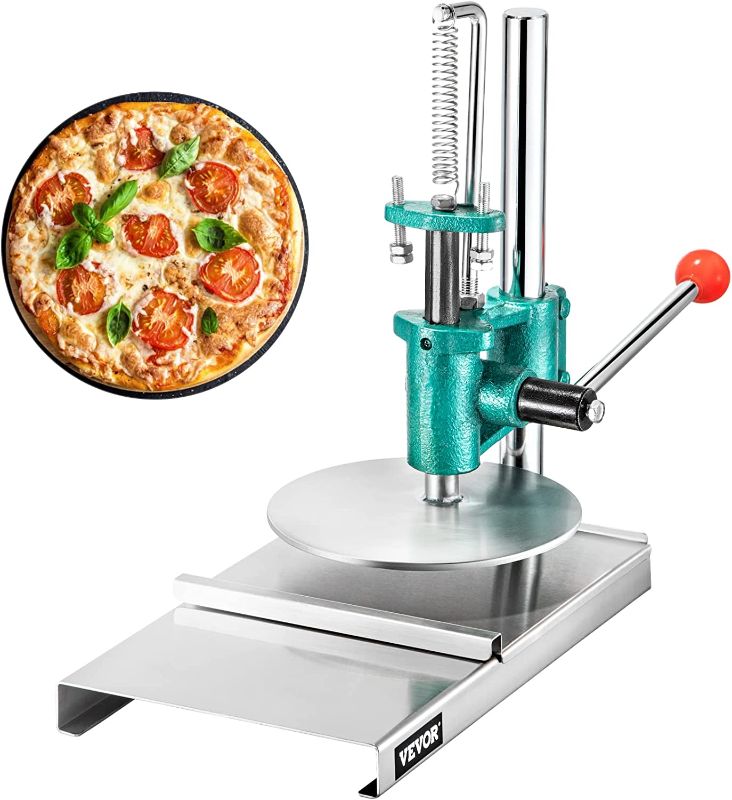 Photo 1 of VEVOR Pizza Dough Press Machine, 7.9" Pizza Pastry Press Machine w/ Dual Plates, 200mm Stainless-Steel Household Pizza Press w/ 0.2" Thick Disc, Dough Pastry Manual Press Machine w/ Cast Iron Base
