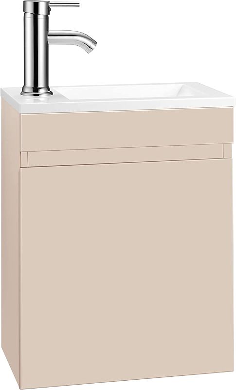 Photo 1 of (PARTS ONLY) AHB 16" Bathroom Vanity W/Sink Combo for Small Space, Wall Mounted Bathroom Cabinet Set with Chrome Faucet Pop Up Drain U Shape Drain(Beige)
