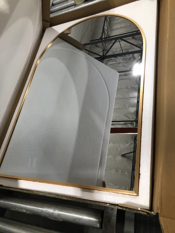 Photo 2 of  Arched Mirror, 20" x 30" Gold Bathroom Mirror in Stainless Steel Metal Frame, Arch Top Rounded Corner 1" Deep Set Design Wall Mount Hangs Vertical
