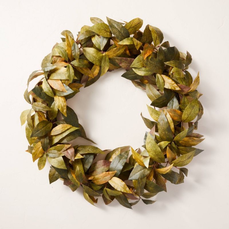 Photo 1 of 24" Faux Bay Leaf Wreath - Hearth & Hand™ with Magnolia - 2 pack