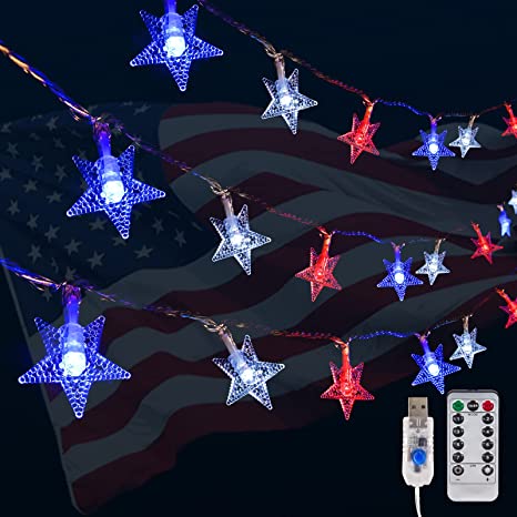 Photo 1 of 133 LED 66 FT Star String Lights, July 4th Decorations Plug in Patriotic Fairy String Light Waterproof USB powered