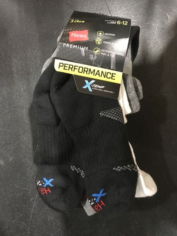 Photo 2 of [Size 6-12] Men's Hanes Premium Performance Power Cool Crew Socks 3pk