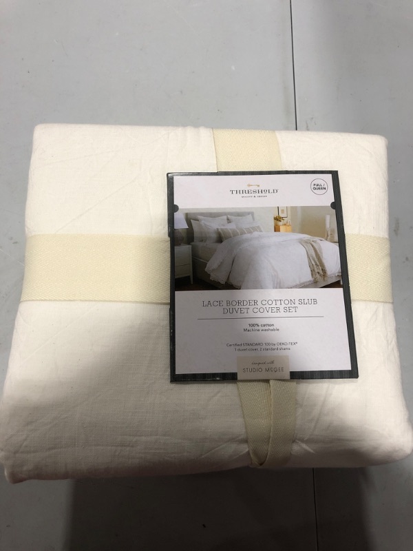 Photo 2 of [Full/Queen] Lace Border Cotton Slub Duvet & Sham Set - Threshold™ designed with Studio McGee [White]