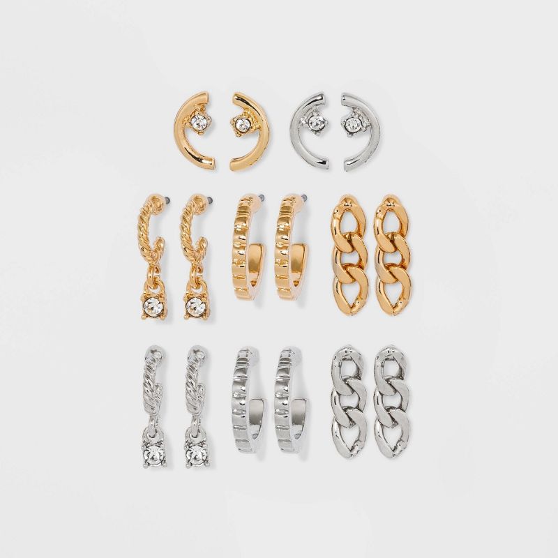 Photo 2 of Ball, Stud and Stones Multi Earring Set 8pc & Drop Earring Set 8pc - A New Day Gold/Silver