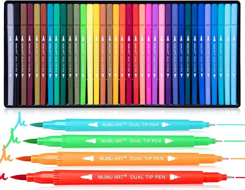 Photo 1 of 35 Dual Markers Pen for Adult Coloring Book, Coloring Brush Art Marker, Fine Tip Colored Pens for Kids, Bullet Journaling Drawing Planner
