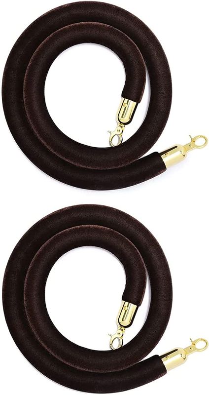 Photo 1 of 2 Pack Black Velvet Stanchion Rope with Gold Clasps for Crowd Control Rope Safety Barrier, 4 Feet
