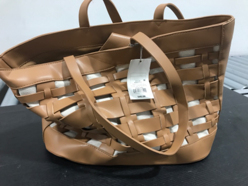 Photo 2 of Basket Weave Woven Tote Handbag - A New Day Brown