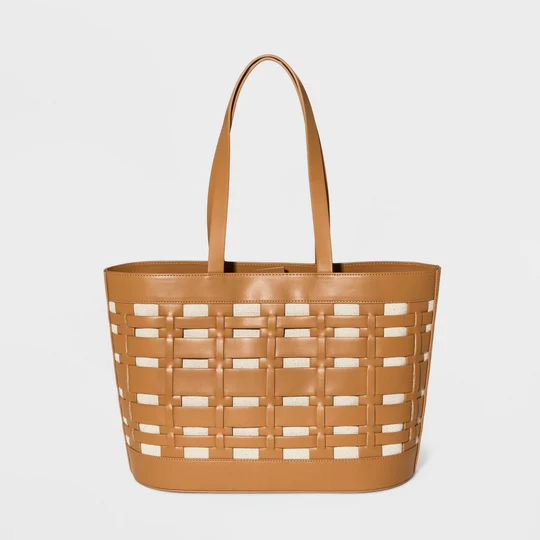 Photo 1 of Basket Weave Woven Tote Handbag - A New Day Brown