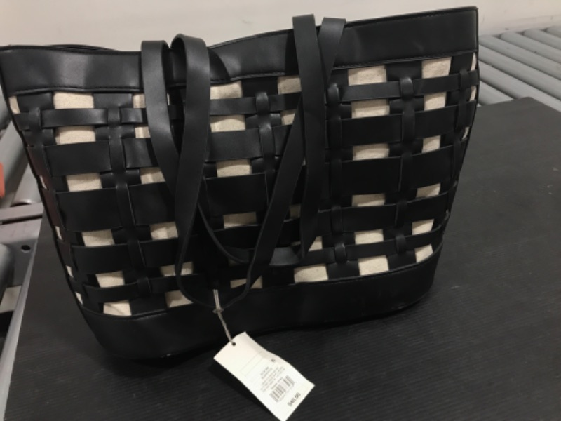 Photo 2 of Basket Weave Woven Tote Handbag - A New Day BLACK