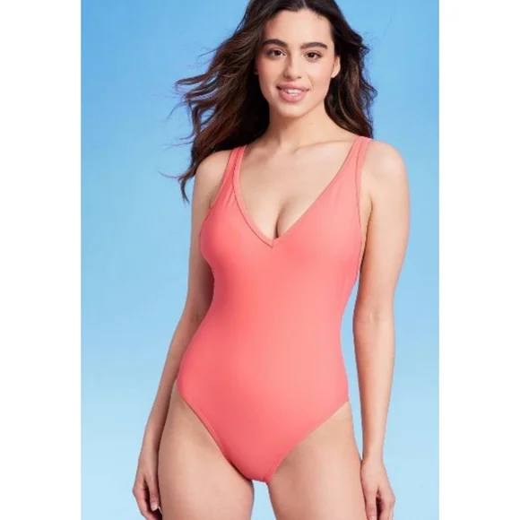 Photo 1 of BUNDLE OF 2 Peach Swimsuit One Piece - Target SIZE L **ALARM STILL ATTATCHED** 