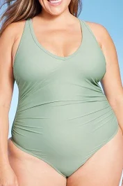 Photo 1 of BUNDLE OF 2 Women's V-Neck Over the Shoulder High Leg One Piece PLUS SIZE 14W **ALARMS STILL ATTATCHED**
