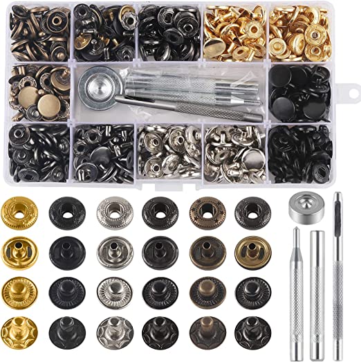 Photo 1 of 132 Sets Leather Snap Fasteners Kit, MSDADA 12.5 mm Metal Snaps Buttons Press Studs Tool with 4PCS Fixing Tools, Sewing Snaps for Clothes Leather Craft Bracelets Jeans Wears Jackets Bags Belt
