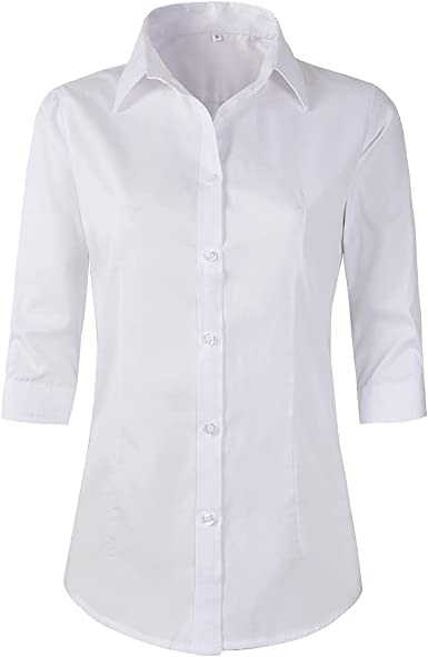 Photo 1 of Beninos Women's 3/4 Sleeve Formal Work Wear White Button Down Shirt MEDIUM  
