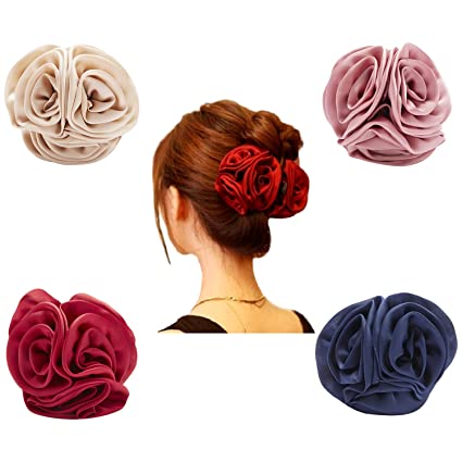 Photo 1 of 4 Pack Large Butterfly Octopus Ribbon Silk Chiffon Rose Flower Large Bows Plastic Hair Claw Clips Jaw Barrettes Grips Clamps Clasps Pins Decorative Buns Twist Hair Up Fancy Accessories for Women Girl