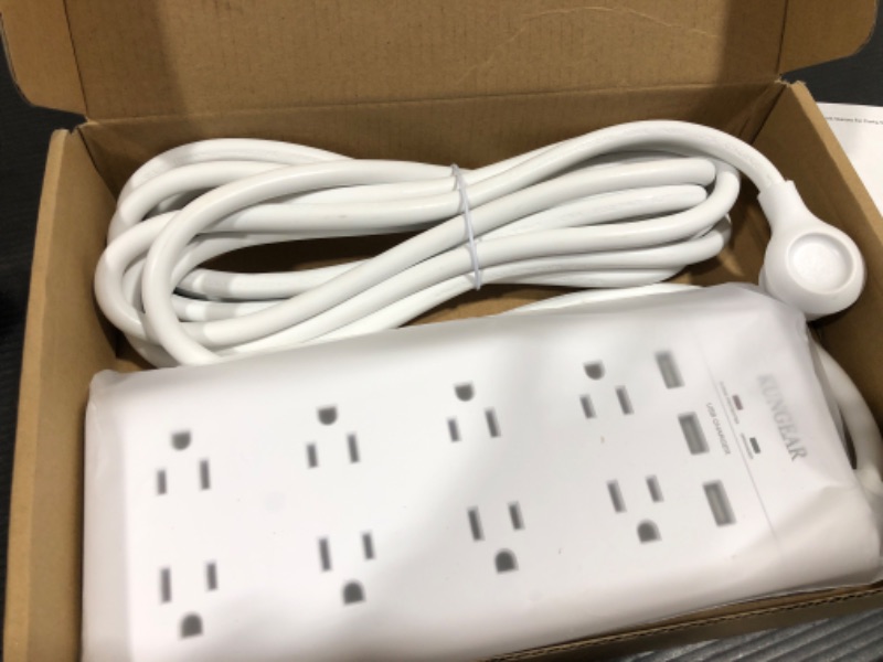 Photo 2 of 12FT Extra Long Cord Power Strip, 8 Outlet Surge Protector with 3 USB Ports for Home, Office, Dormitory, 45 Degree Low Profile Flat Plug, 15A Circuit Breaker, 1050J Surge Protection, Wall Mount, White