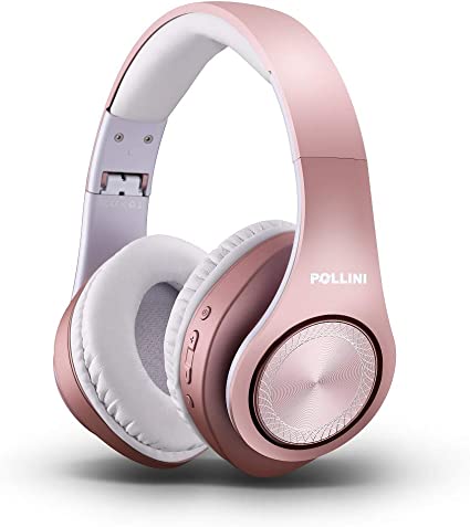 Photo 1 of Headphones Wireless, pollini 40H Playtime Foldable Over Ear Headphones with Microphone, Deep Bass Stereo Headset with Soft Memory-Protein Earmuffs for iPhone/Android Cell Phone/PC(Rose Gold)