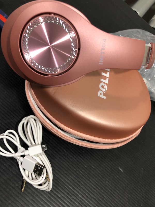 Photo 2 of Headphones Wireless, pollini 40H Playtime Foldable Over Ear Headphones with Microphone, Deep Bass Stereo Headset with Soft Memory-Protein Earmuffs for iPhone/Android Cell Phone/PC(Rose Gold)